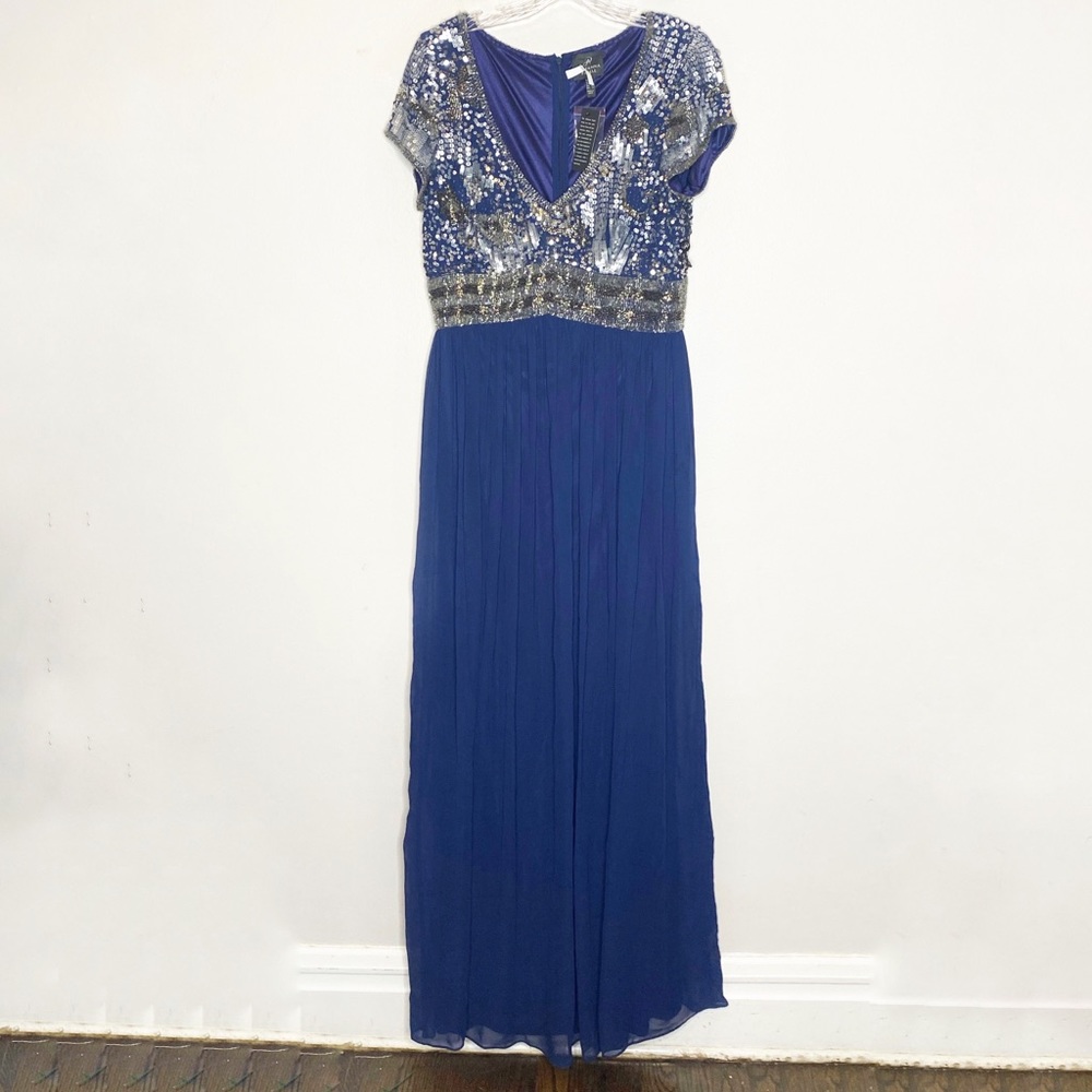 NWT Adrianna Papell Beaded Sequined Blue Gown